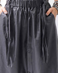 【studio b3】 UNSEX COATED LINEN＆BAMBOO BOX SARROUEL PANTS NB2123_BLACK