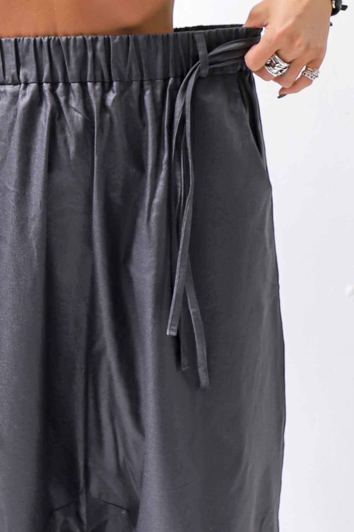 【studio b3】 UNSEX COATED LINEN＆BAMBOO BOX SARROUEL PANTS NB2123_BLACK