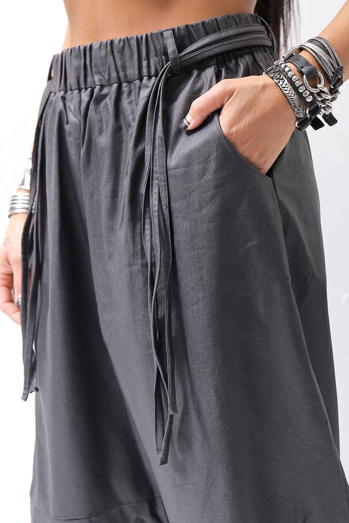 【studio b3】 UNSEX COATED LINEN＆BAMBOO BOX SARROUEL PANTS NB2123_BLACK