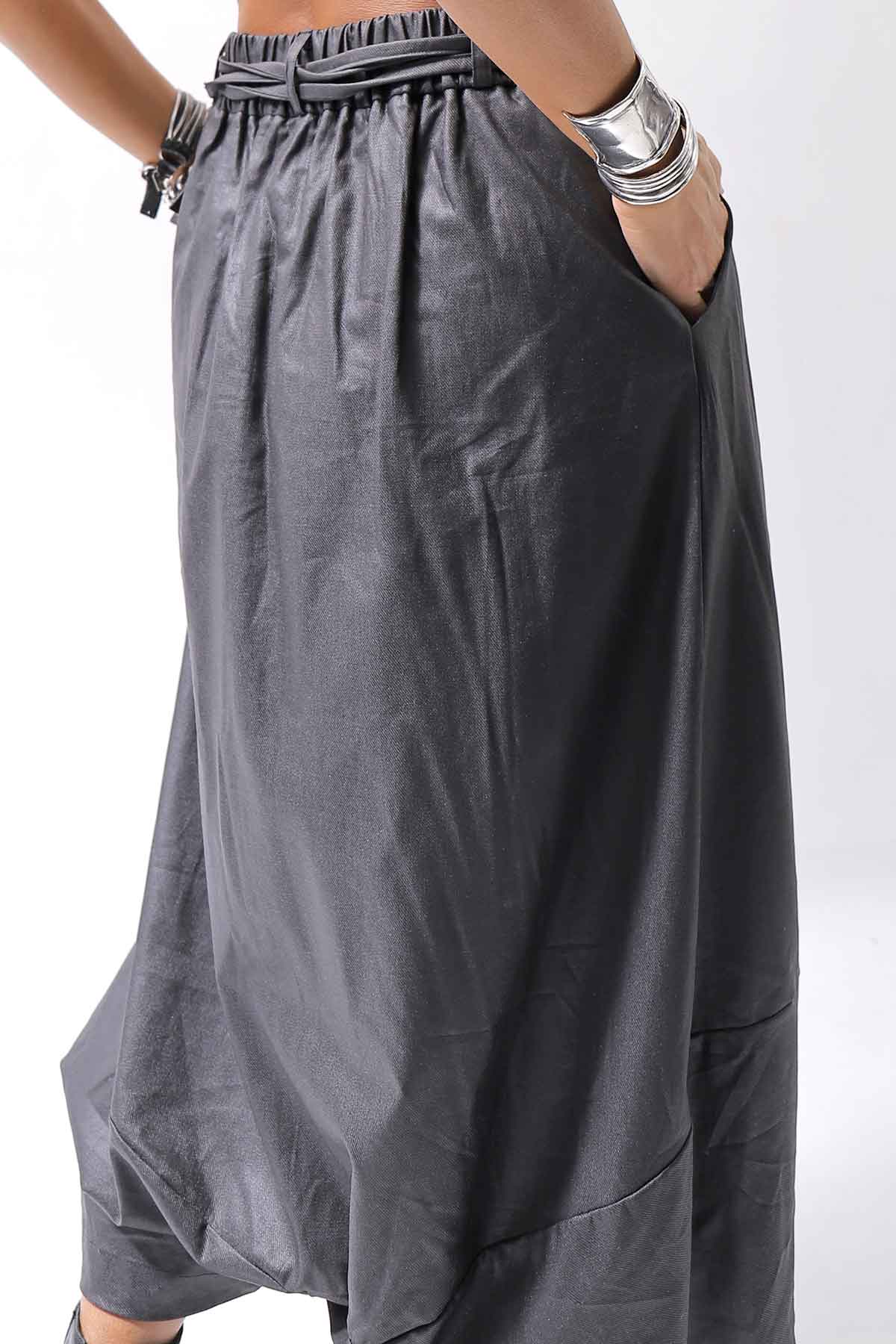 【studio b3】 UNSEX COATED LINEN＆BAMBOO BOX SARROUEL PANTS NB2123_BLACK