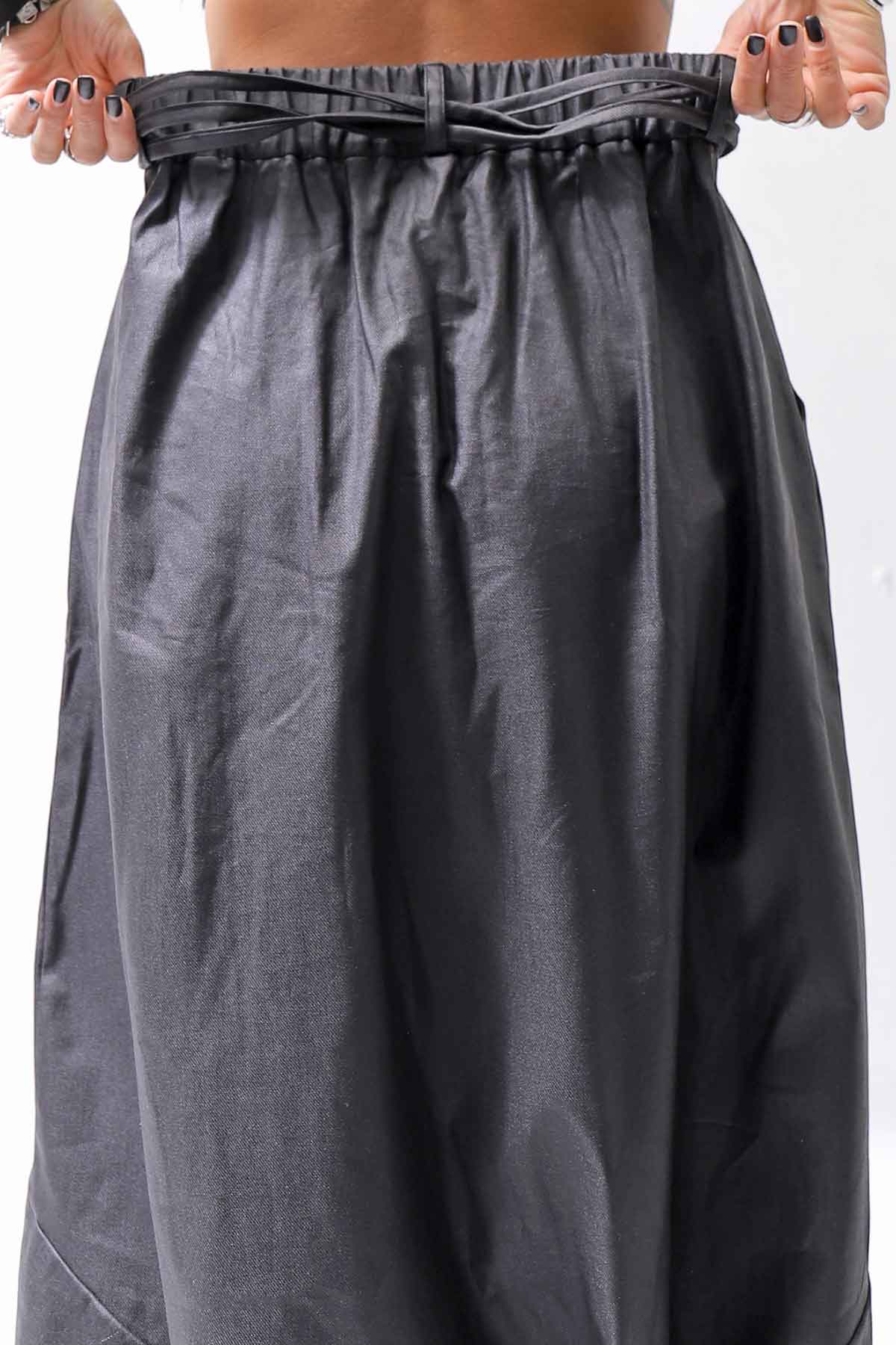 【studio b3】 UNSEX COATED LINEN＆BAMBOO BOX SARROUEL PANTS NB2123_BLACK