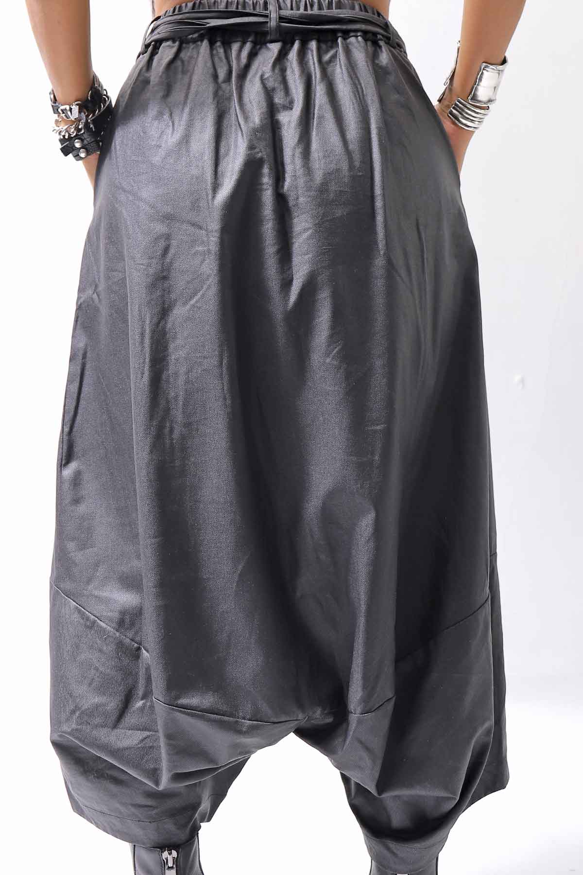 【studio b3】 UNSEX COATED LINEN＆BAMBOO BOX SARROUEL PANTS NB2123_BLACK