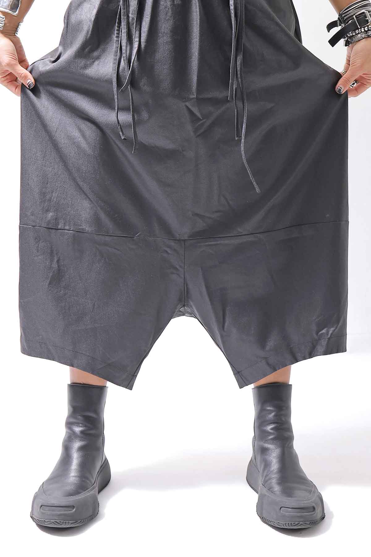 【studio b3】 UNSEX COATED LINEN＆BAMBOO BOX SARROUEL PANTS NB2123_BLACK