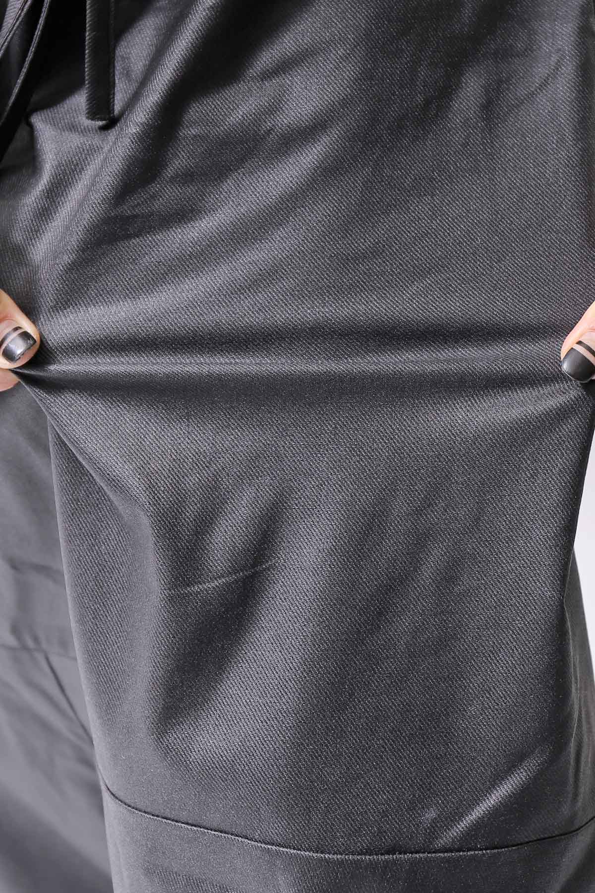 【studio b3】 UNSEX COATED LINEN＆BAMBOO BOX SARROUEL PANTS NB2123_BLACK