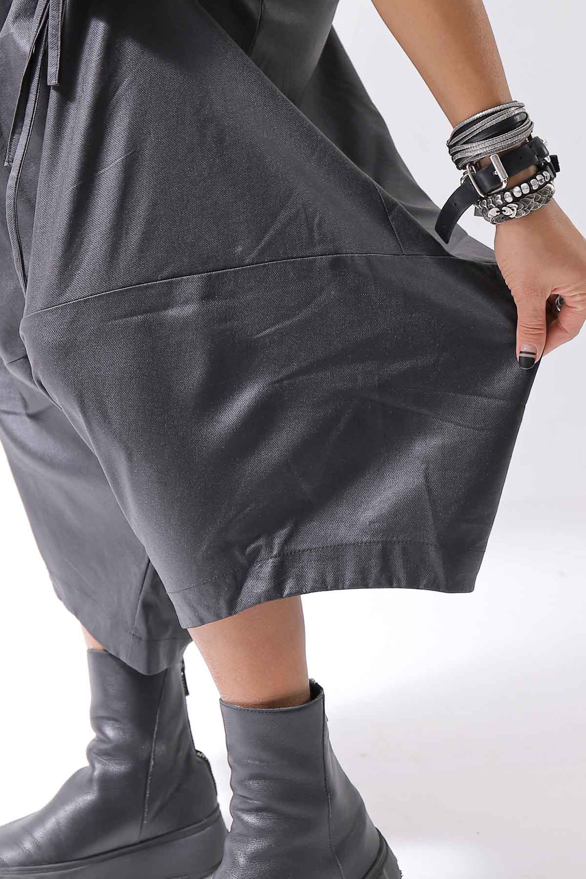 【studio b3】 UNSEX COATED LINEN＆BAMBOO BOX SARROUEL PANTS NB2123_BLACK