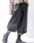 【studio b3】 UNSEX COATED LINEN＆BAMBOO BOX SARROUEL PANTS NB2123_BLACK