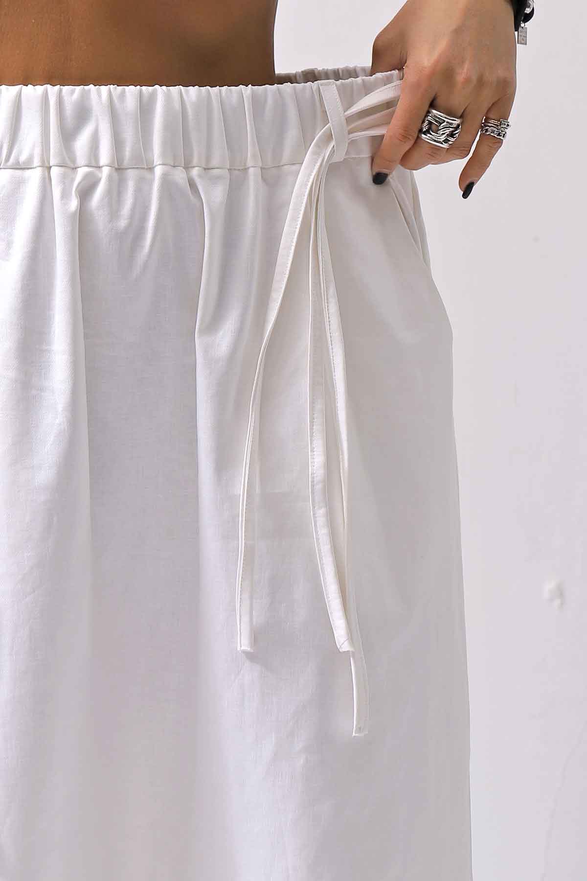 【studio b3】 UNSEX COATED LINEN＆BAMBOO BOX SARROUEL PANTS NB2123_WHITE