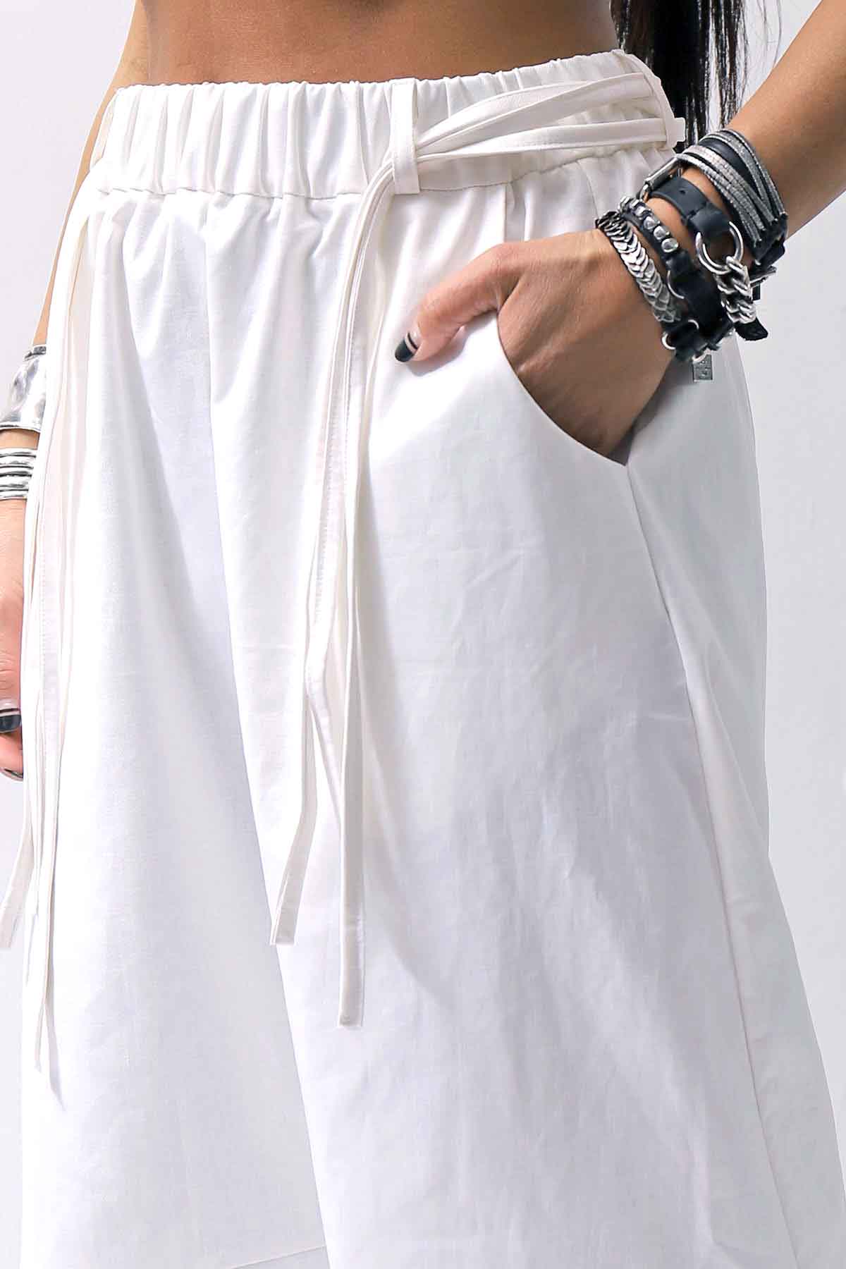 【studio b3】 UNSEX COATED LINEN＆BAMBOO BOX SARROUEL PANTS NB2123_WHITE