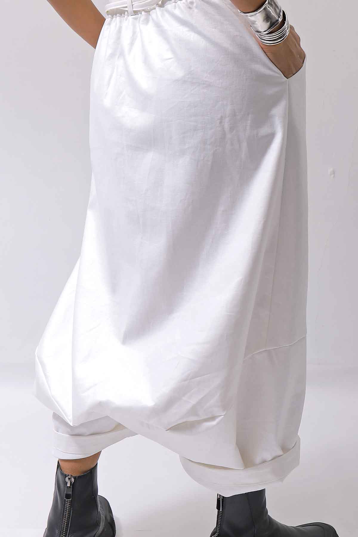 【studio b3】 UNSEX COATED LINEN＆BAMBOO BOX SARROUEL PANTS NB2123_WHITE