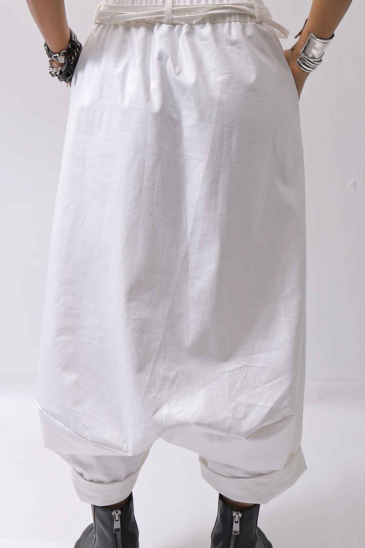 【studio b3】 UNSEX COATED LINEN＆BAMBOO BOX SARROUEL PANTS NB2123_WHITE