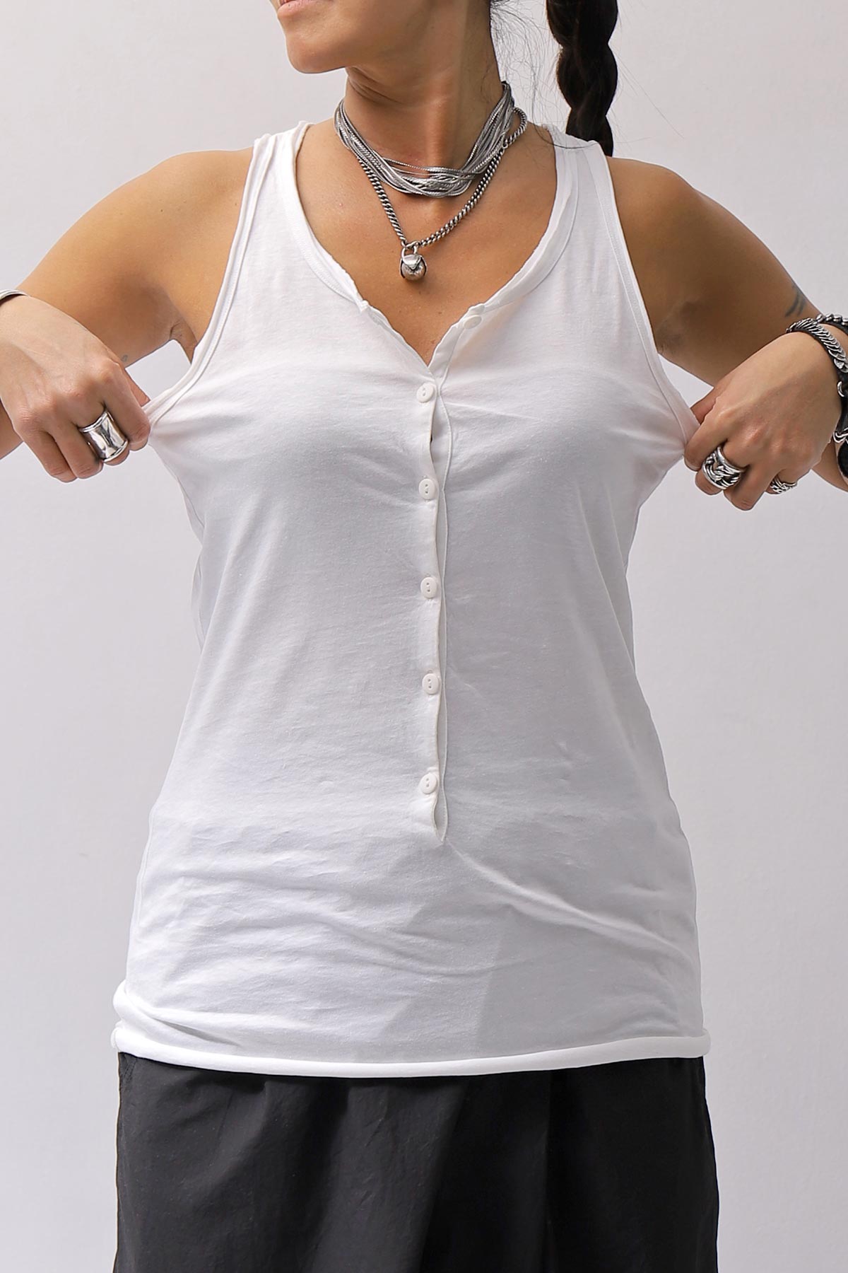 【studio b3】 FRONT BUTTON COTTON TANK TOP NB2059_WHITE