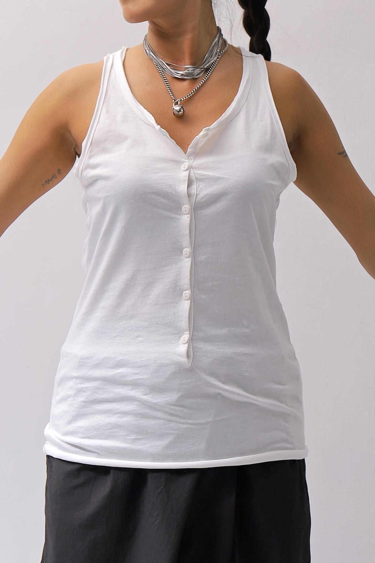 【studio b3】 FRONT BUTTON COTTON TANK TOP NB2059_WHITE