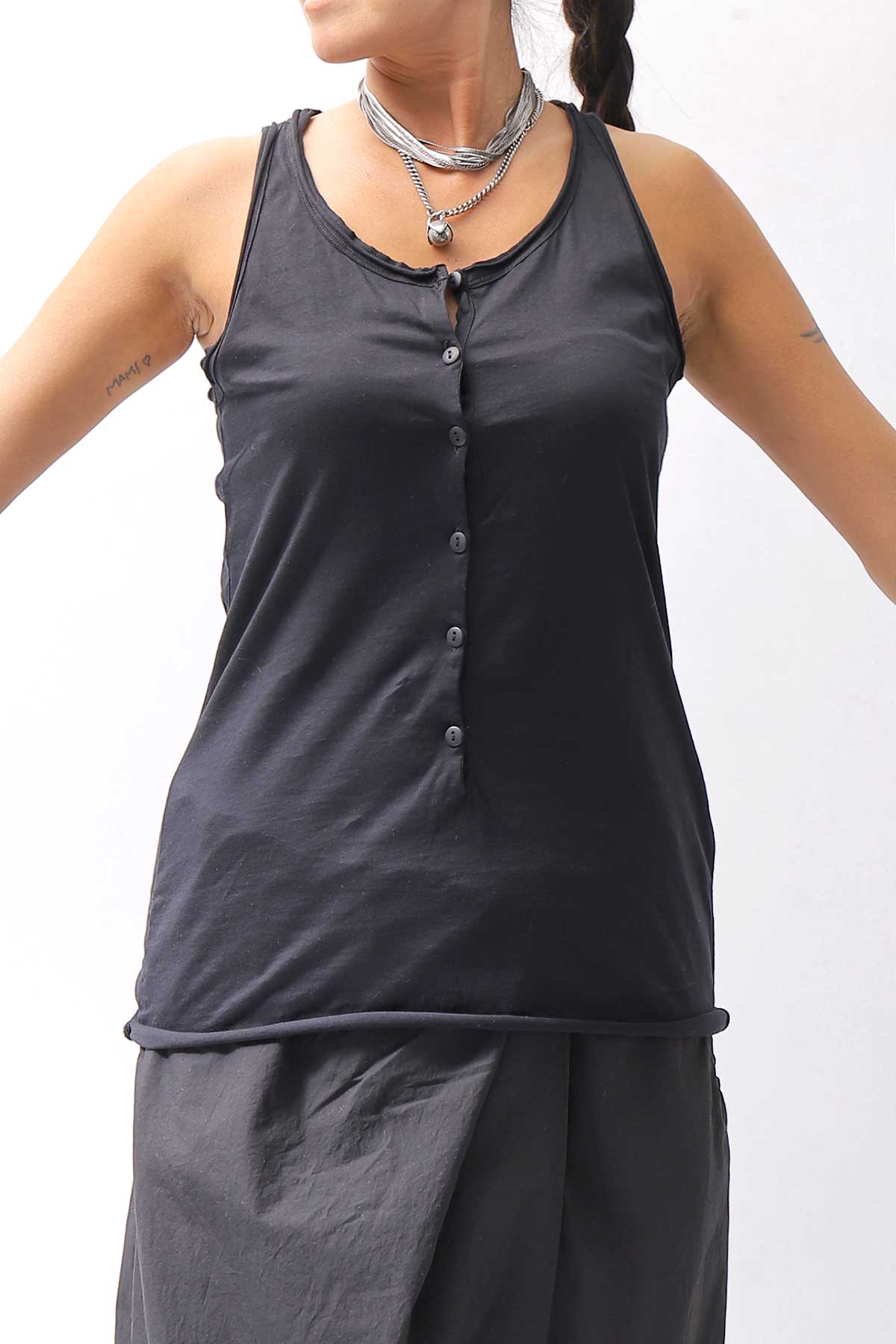 【studio b3】 FRONT BUTTON COTTON TANK TOP NB2059_BLACK