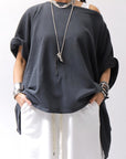 【NOSTRASANTISSIMA】 ASYMMETRY SWEAT COTTON WIDE TOPS FM139_BLACK