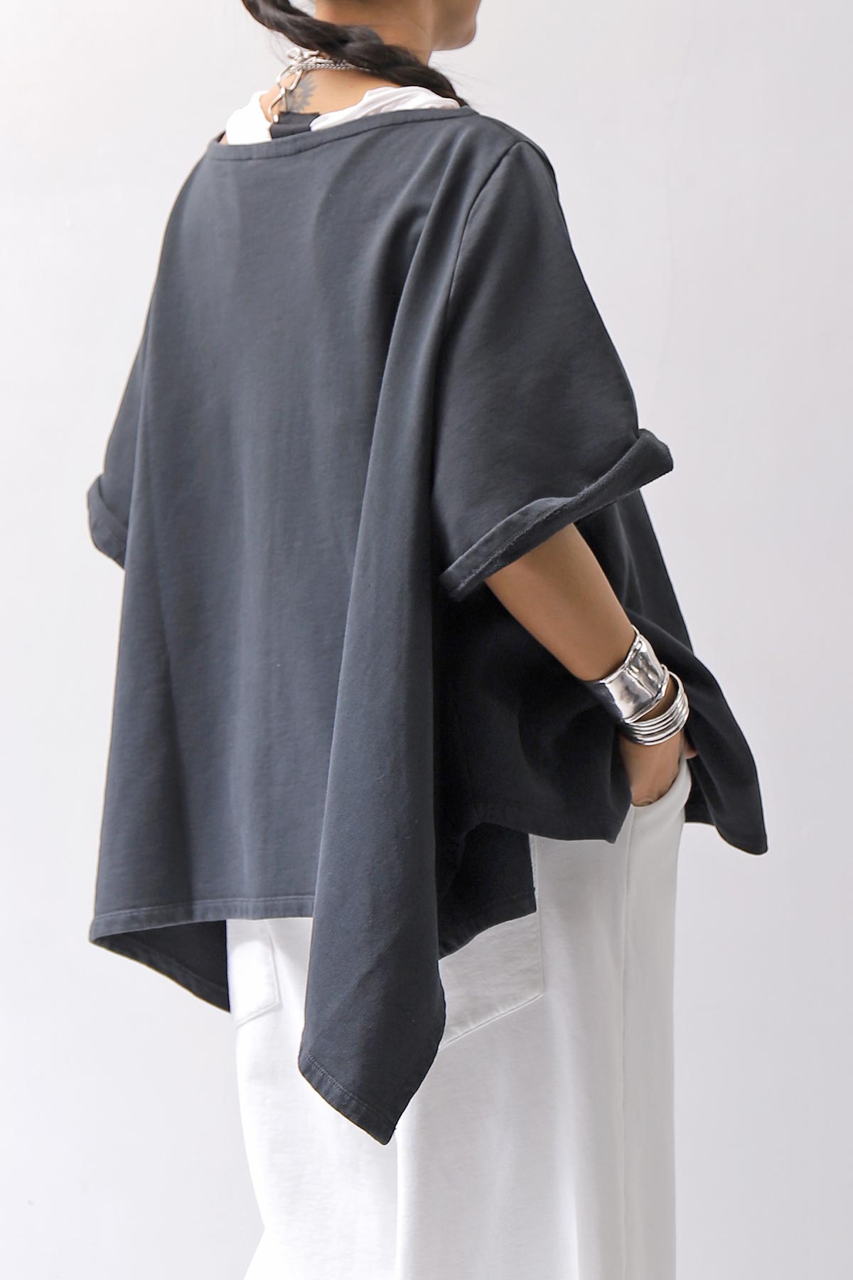 【NOSTRASANTISSIMA】 ASYMMETRY SWEAT COTTON WIDE TOPS FM139_BLACK