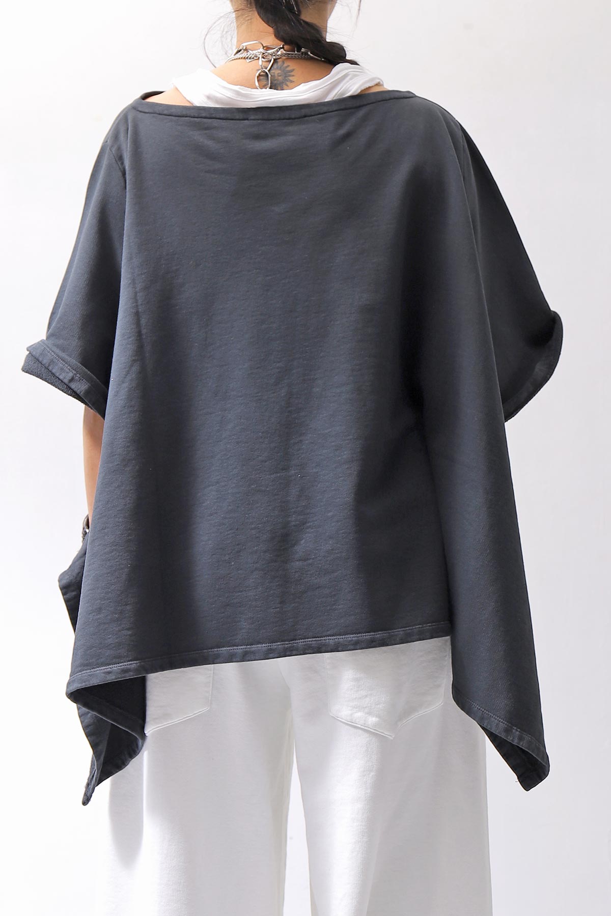 【NOSTRASANTISSIMA】 ASYMMETRY SWEAT COTTON WIDE TOPS FM139_BLACK