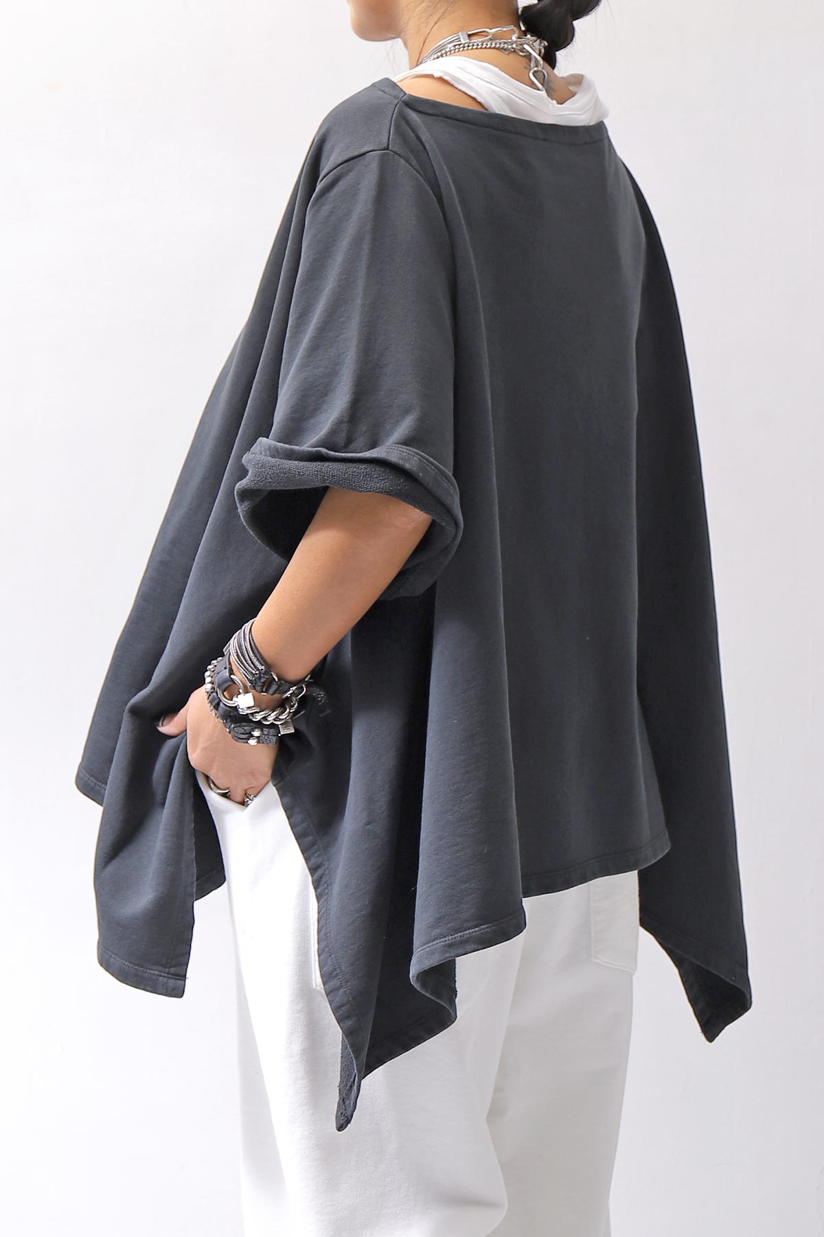 【NOSTRASANTISSIMA】 ASYMMETRY SWEAT COTTON WIDE TOPS FM139_BLACK