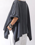 【NOSTRASANTISSIMA】 ASYMMETRY SWEAT COTTON WIDE TOPS FM139_BLACK
