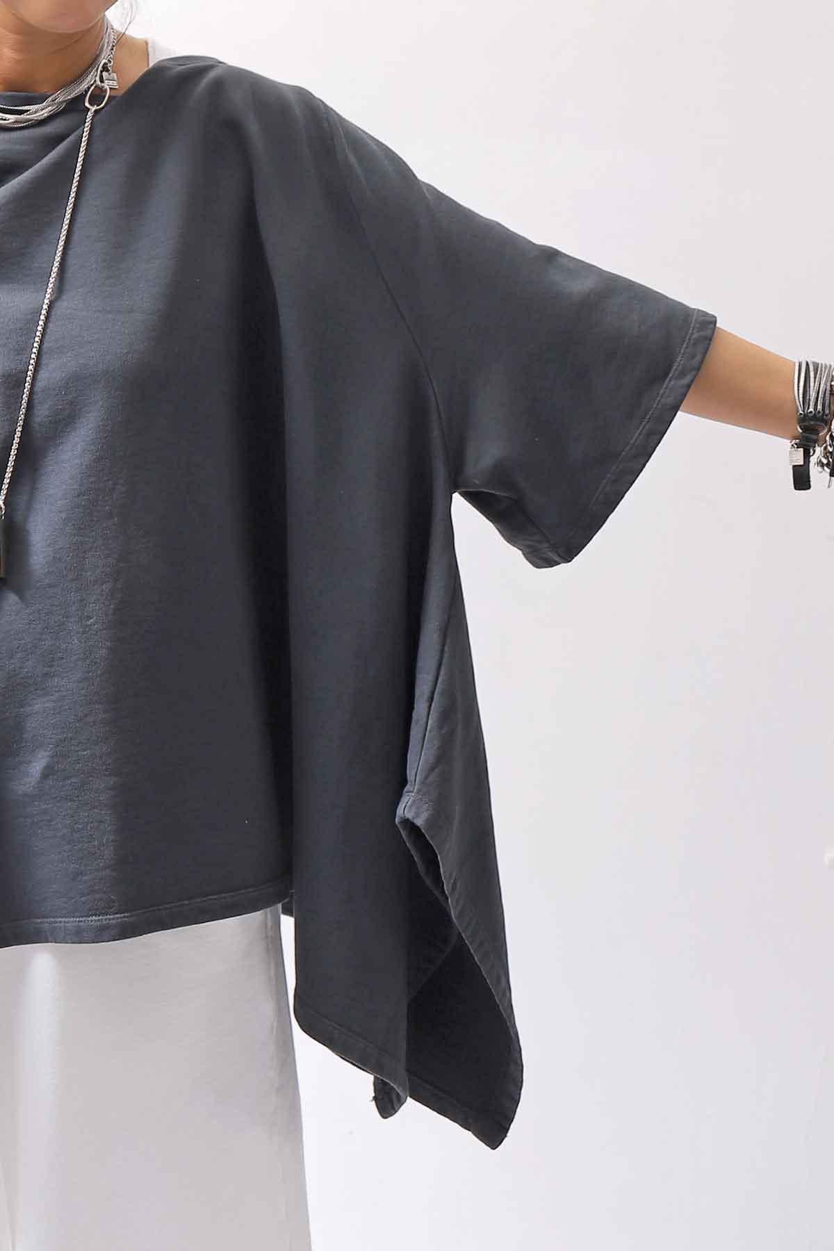 【NOSTRASANTISSIMA】 ASYMMETRY SWEAT COTTON WIDE TOPS FM139_BLACK