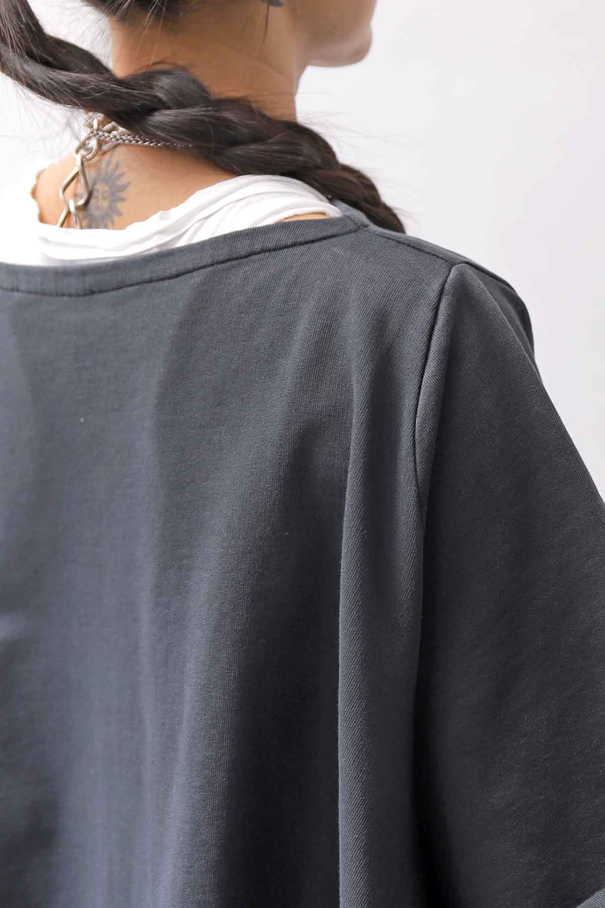 【NOSTRASANTISSIMA】 ASYMMETRY SWEAT COTTON WIDE TOPS FM139_BLACK