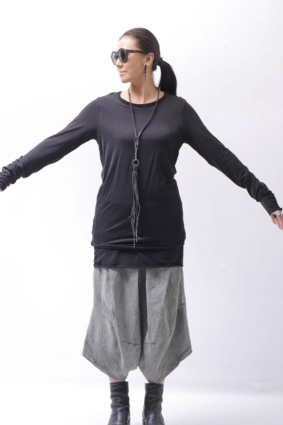 【bajra】 UNISEX W LAYERED TOP 146QK01_BLACK