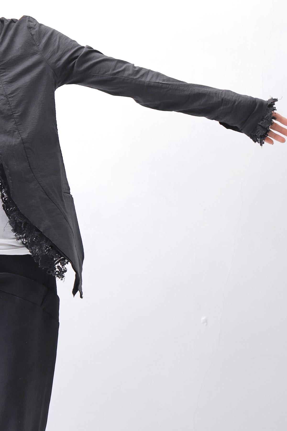 【RUNDHOLZ】 GRUNGE COTTON LACE &amp; STRETCH JACKET _BLACK GLOSS