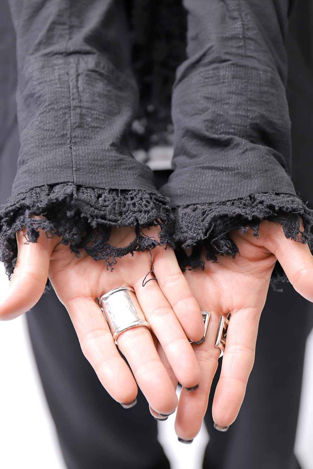 【RUNDHOLZ】 GRUNGE COTTON LACE &amp; STRETCH JACKET _BLACK GLOSS