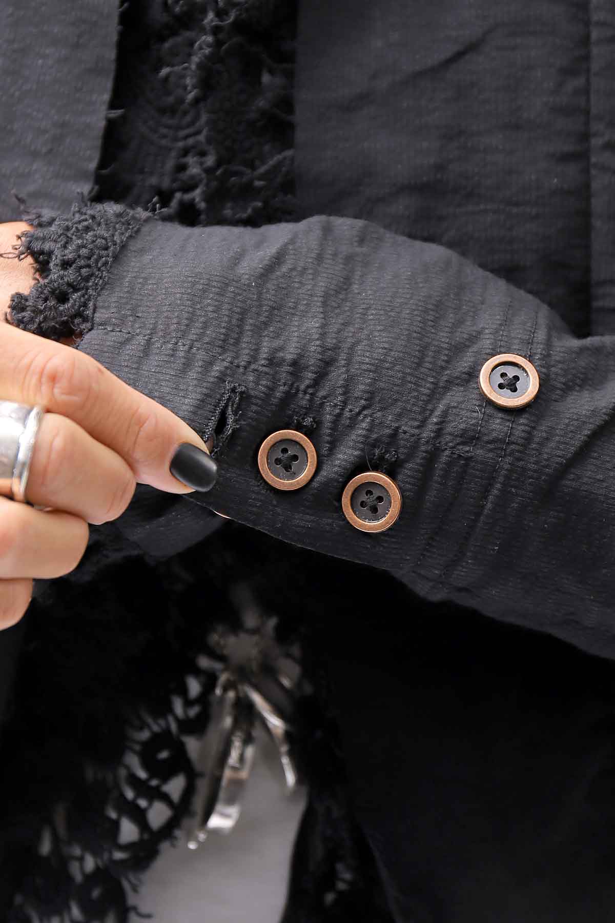 【RUNDHOLZ】 GRUNGE COTTON LACE &amp; STRETCH JACKET _BLACK GLOSS