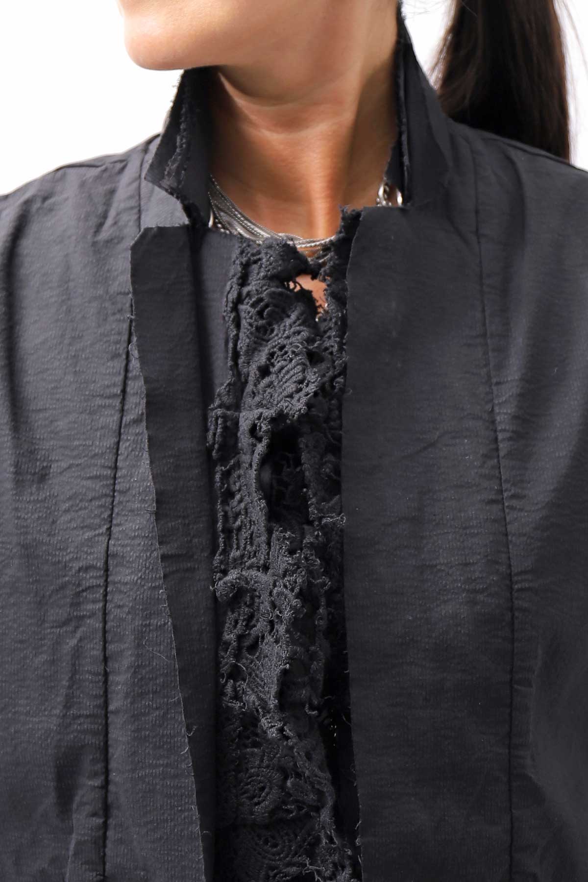 【RUNDHOLZ】 GRUNGE COTTON LACE &amp; STRETCH JACKET _BLACK GLOSS