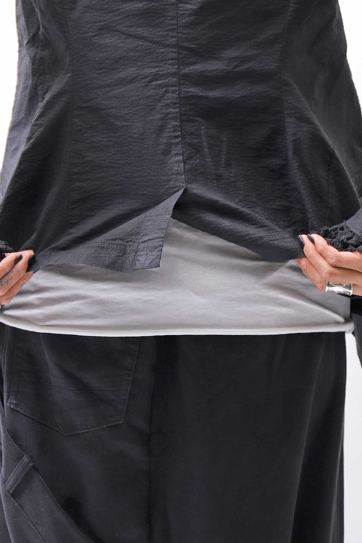 【RUNDHOLZ】 GRUNGE COTTON LACE &amp; STRETCH JACKET _BLACK GLOSS