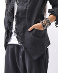 【RUNDHOLZ】 GRUNGE COTTON LACE & STRETCH JACKET _BLACK GLOSS