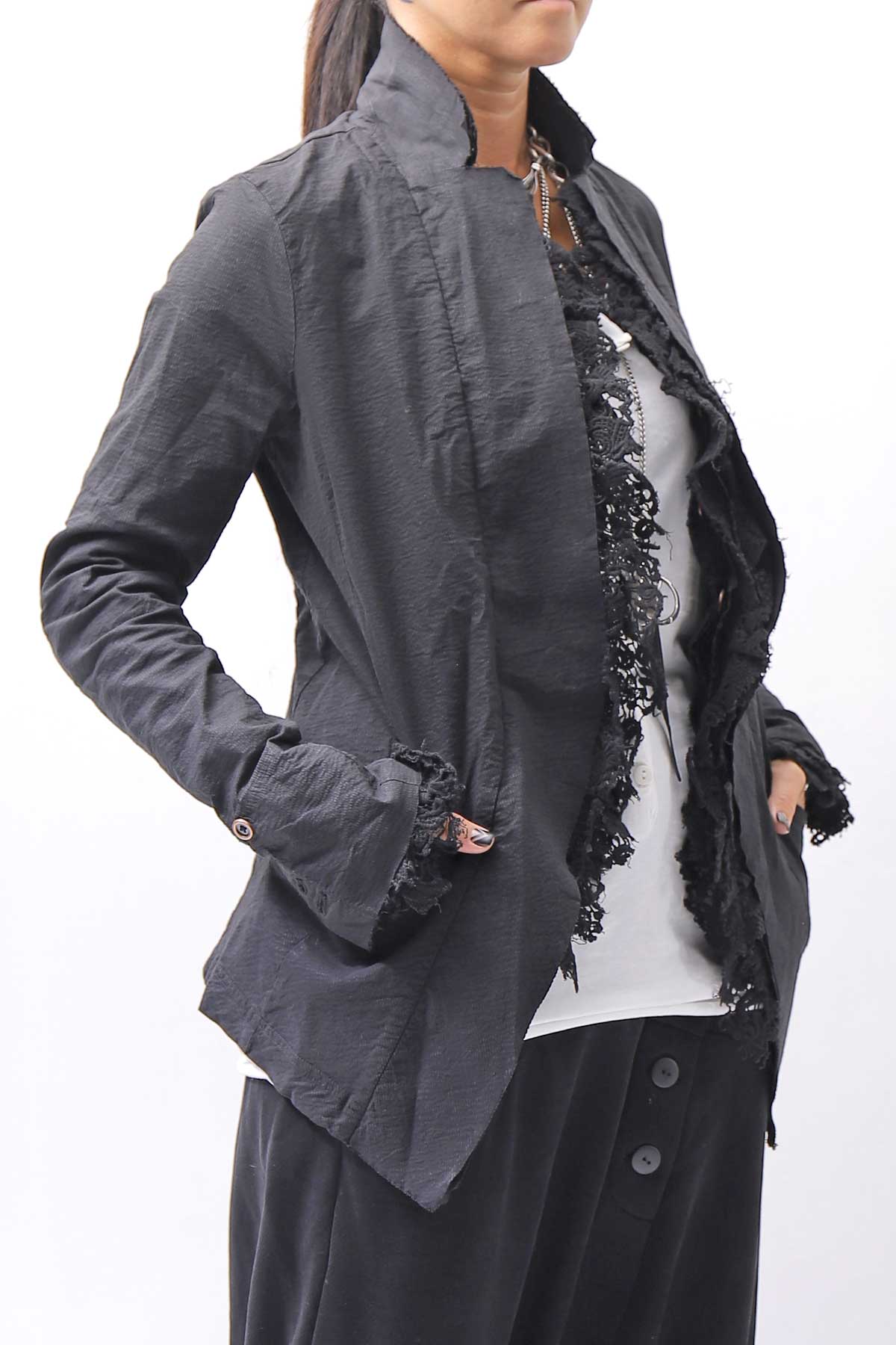 【RUNDHOLZ】 GRUNGE COTTON LACE &amp; STRETCH JACKET _BLACK GLOSS