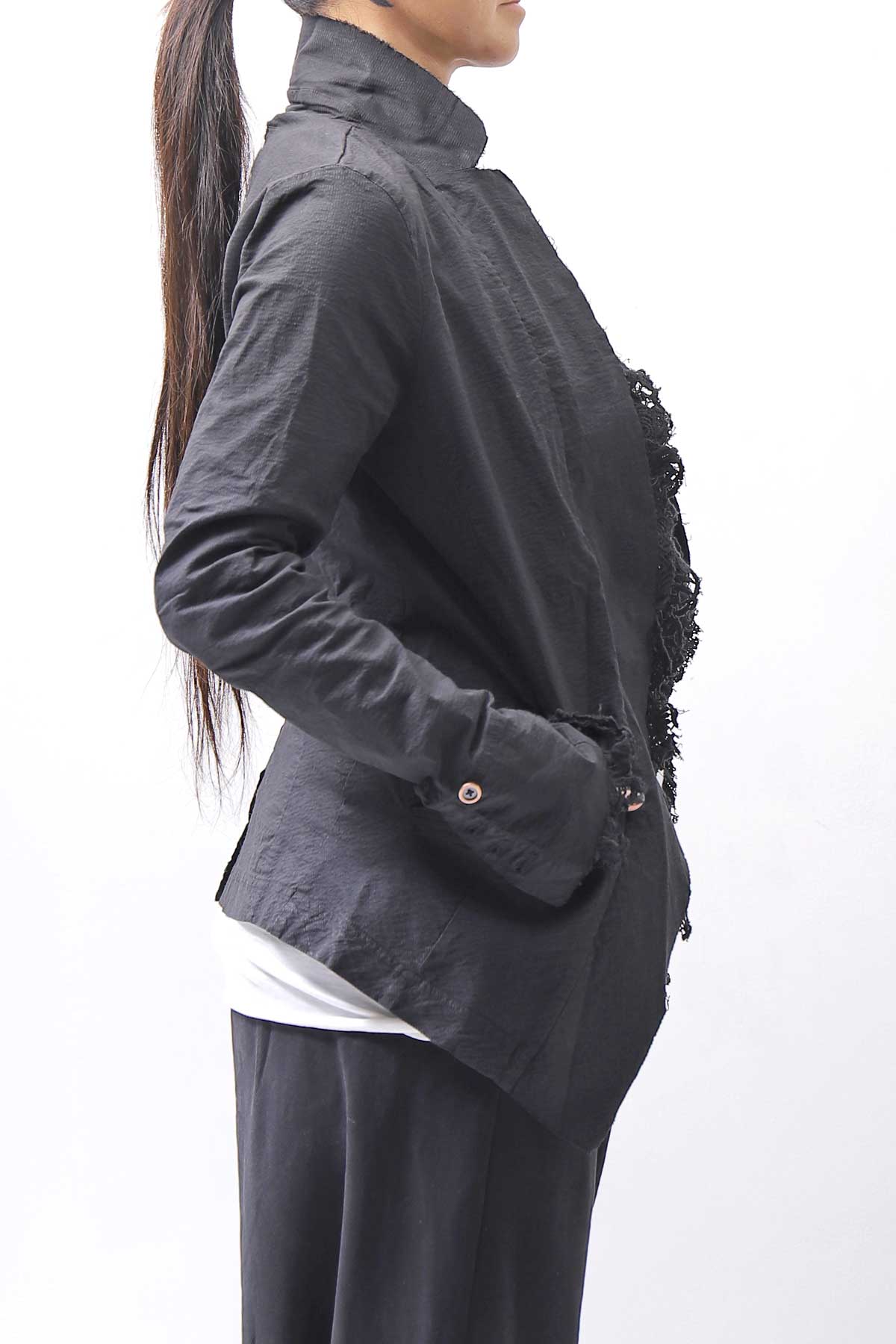 【RUNDHOLZ】 GRUNGE COTTON LACE &amp; STRETCH JACKET _BLACK GLOSS