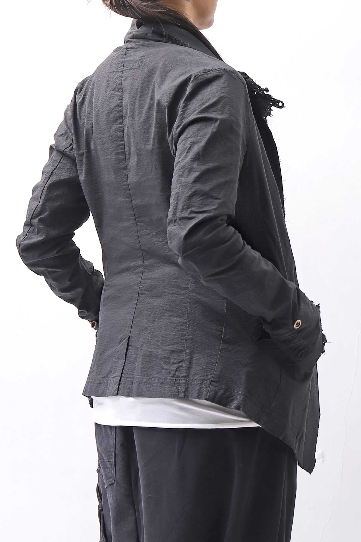 【RUNDHOLZ】 GRUNGE COTTON LACE &amp; STRETCH JACKET _BLACK GLOSS