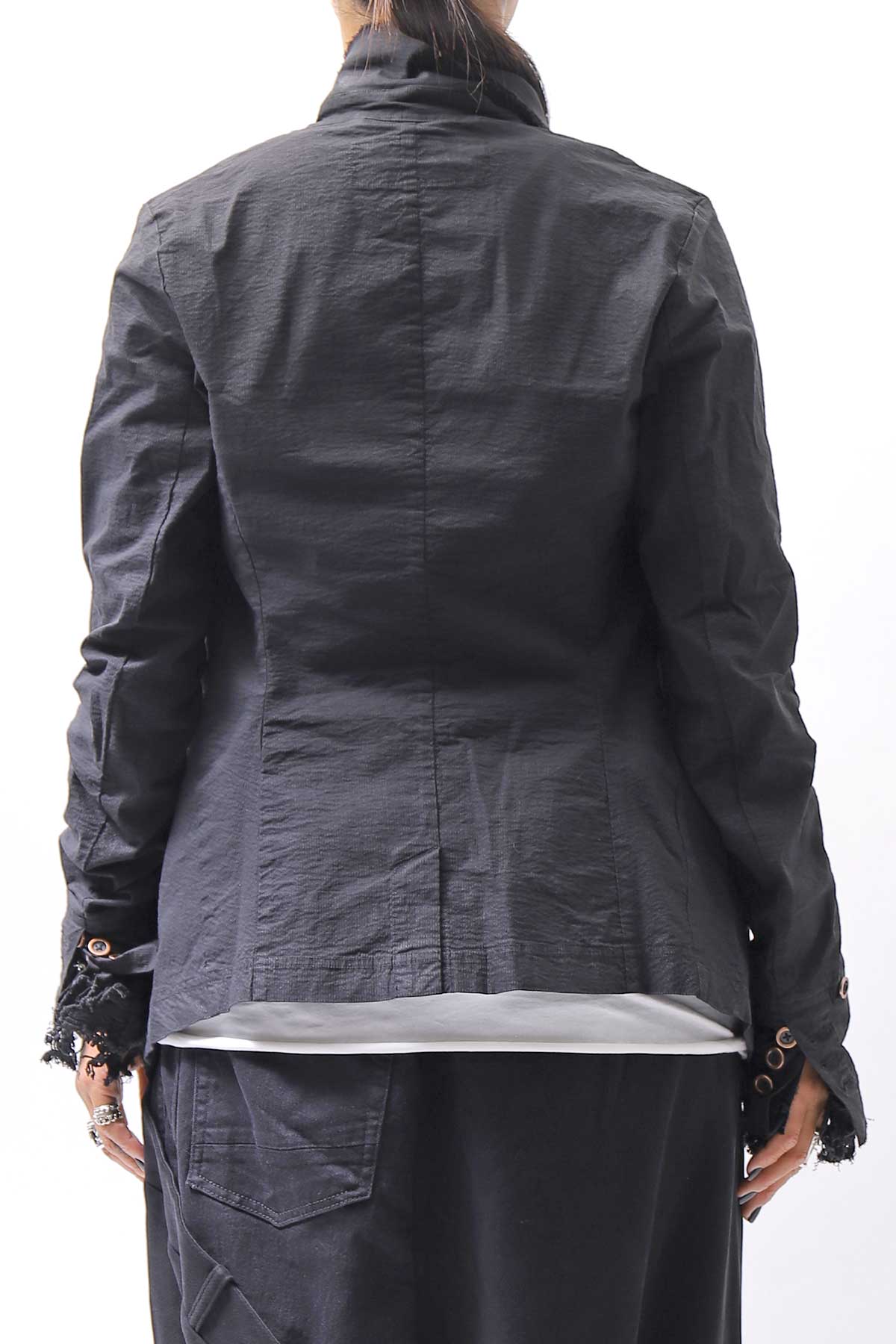 【RUNDHOLZ】 GRUNGE COTTON LACE &amp; STRETCH JACKET _BLACK GLOSS