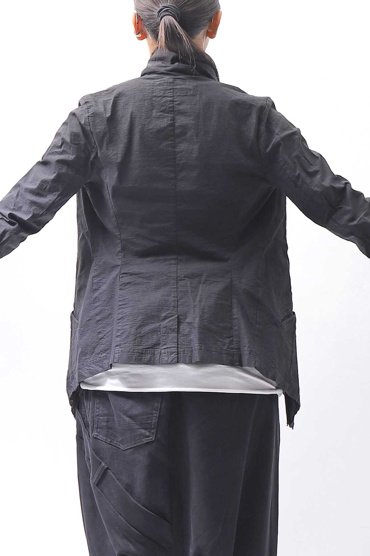 【RUNDHOLZ】 GRUNGE COTTON LACE &amp; STRETCH JACKET _BLACK GLOSS