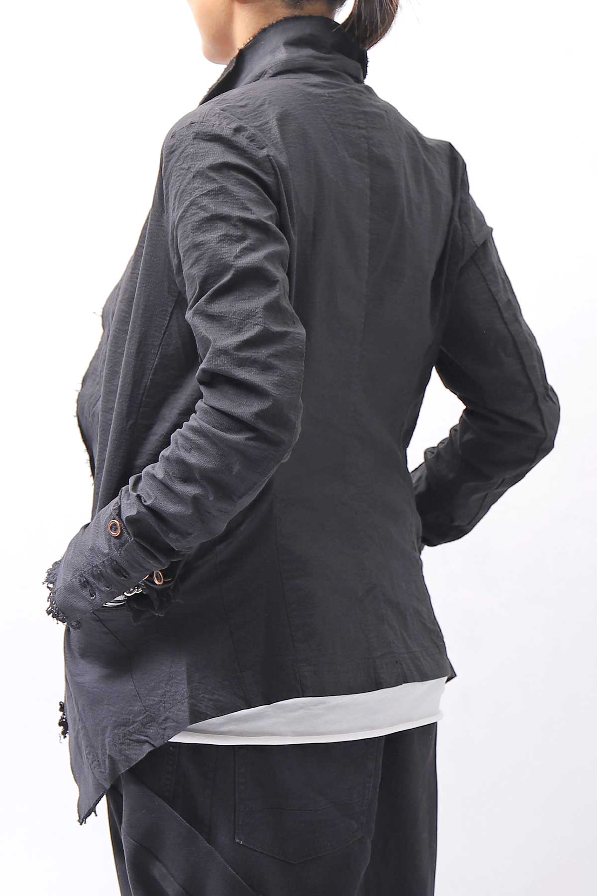 【RUNDHOLZ】 GRUNGE COTTON LACE &amp; STRETCH JACKET _BLACK GLOSS