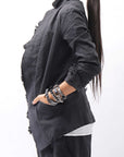 【RUNDHOLZ】 GRUNGE COTTON LACE & STRETCH JACKET _BLACK GLOSS