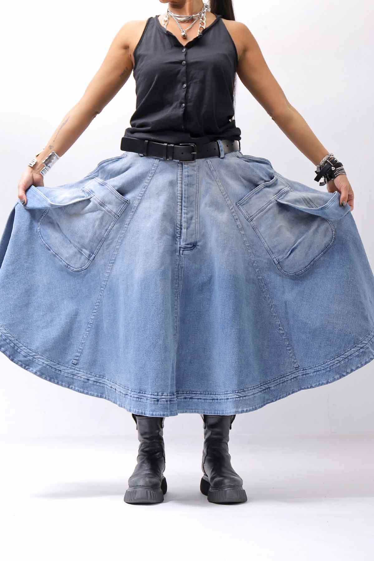 【RUNDHOLZ】 BIG POCKETS DENIM SKIRT _INDIGO STONEWASH