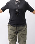 【thom/krom】 UNISEX SKIN COTTO DOUBLE LAYERED HALF SLEEVE TOP MTS921_BLACK