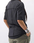 【thom/krom】 UNISEX SKIN COTTO DOUBLE LAYERED HALF SLEEVE TOP MTS921_BLACK
