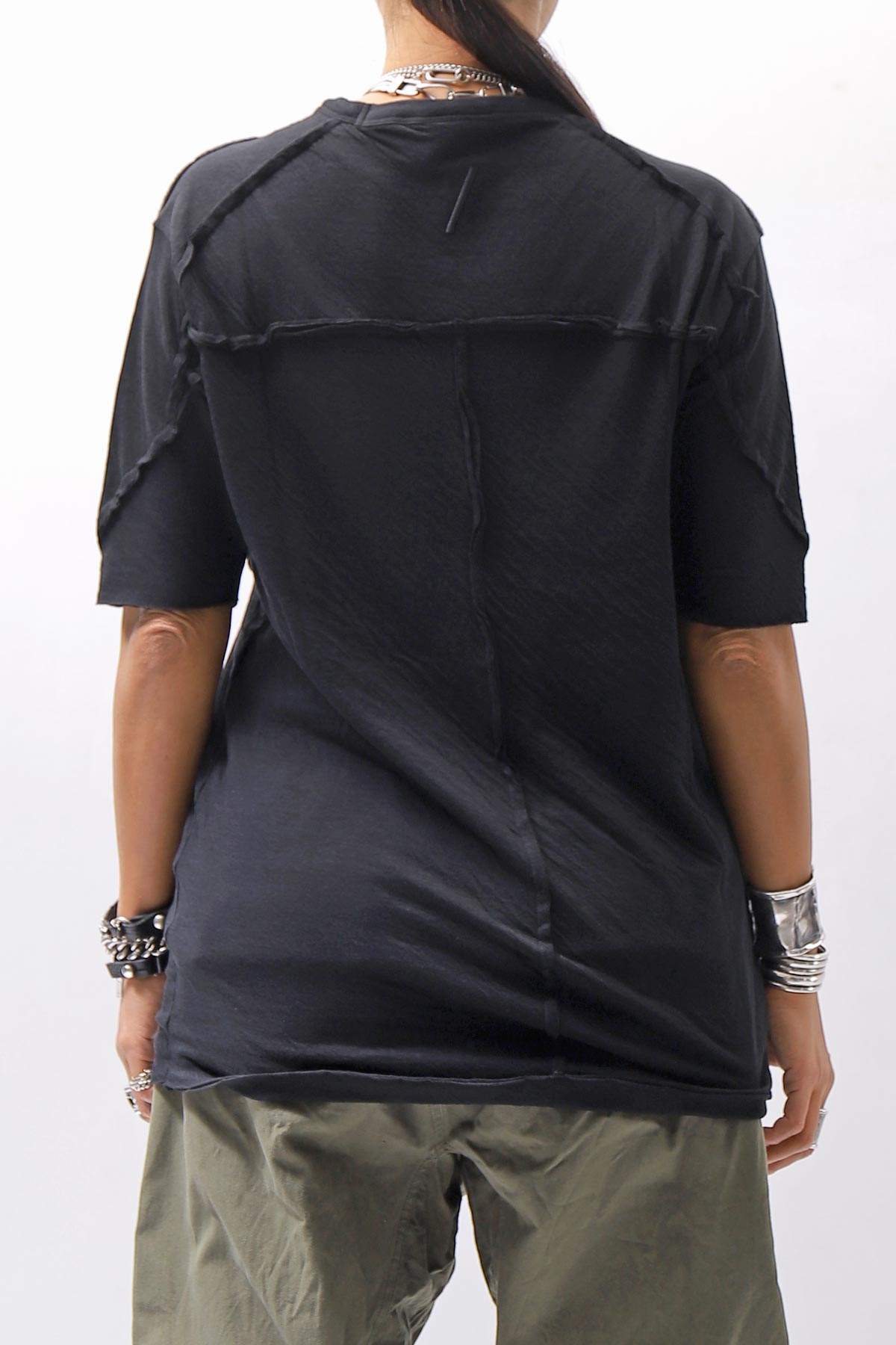 【thom/krom】 UNISEX SKIN COTTO DOUBLE LAYERED HALF SLEEVE TOP MTS921_BLACK