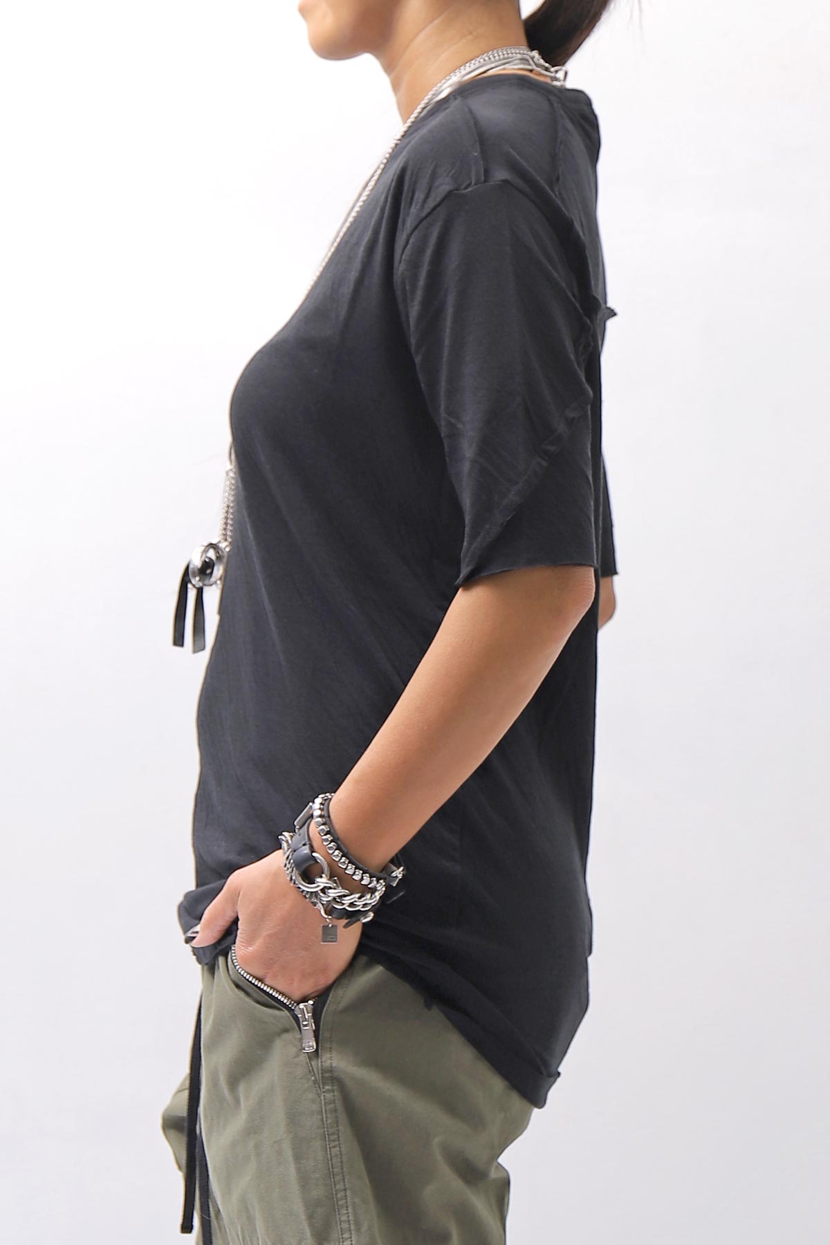 【thom/krom】 UNISEX SKIN COTTO DOUBLE LAYERED HALF SLEEVE TOP MTS921_BLACK