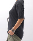 【thom/krom】 UNISEX SKIN COTTO DOUBLE LAYERED HALF SLEEVE TOP MTS921_BLACK