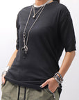 【thom/krom】 UNISEX SKIN COTTO DOUBLE LAYERED HALF SLEEVE TOP MTS921_BLACK