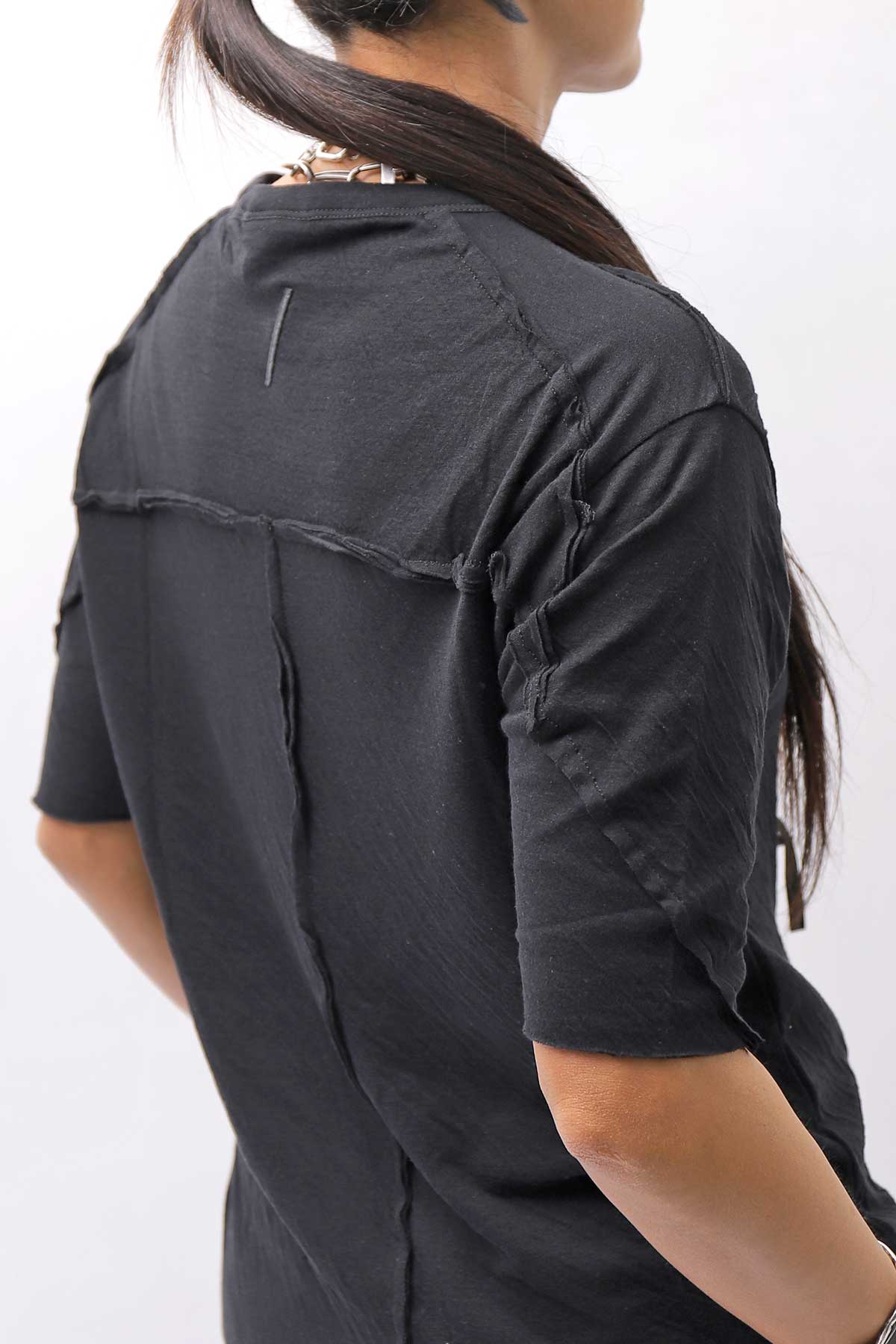 【thom/krom】 UNISEX SKIN COTTO DOUBLE LAYERED HALF SLEEVE TOP MTS921_BLACK
