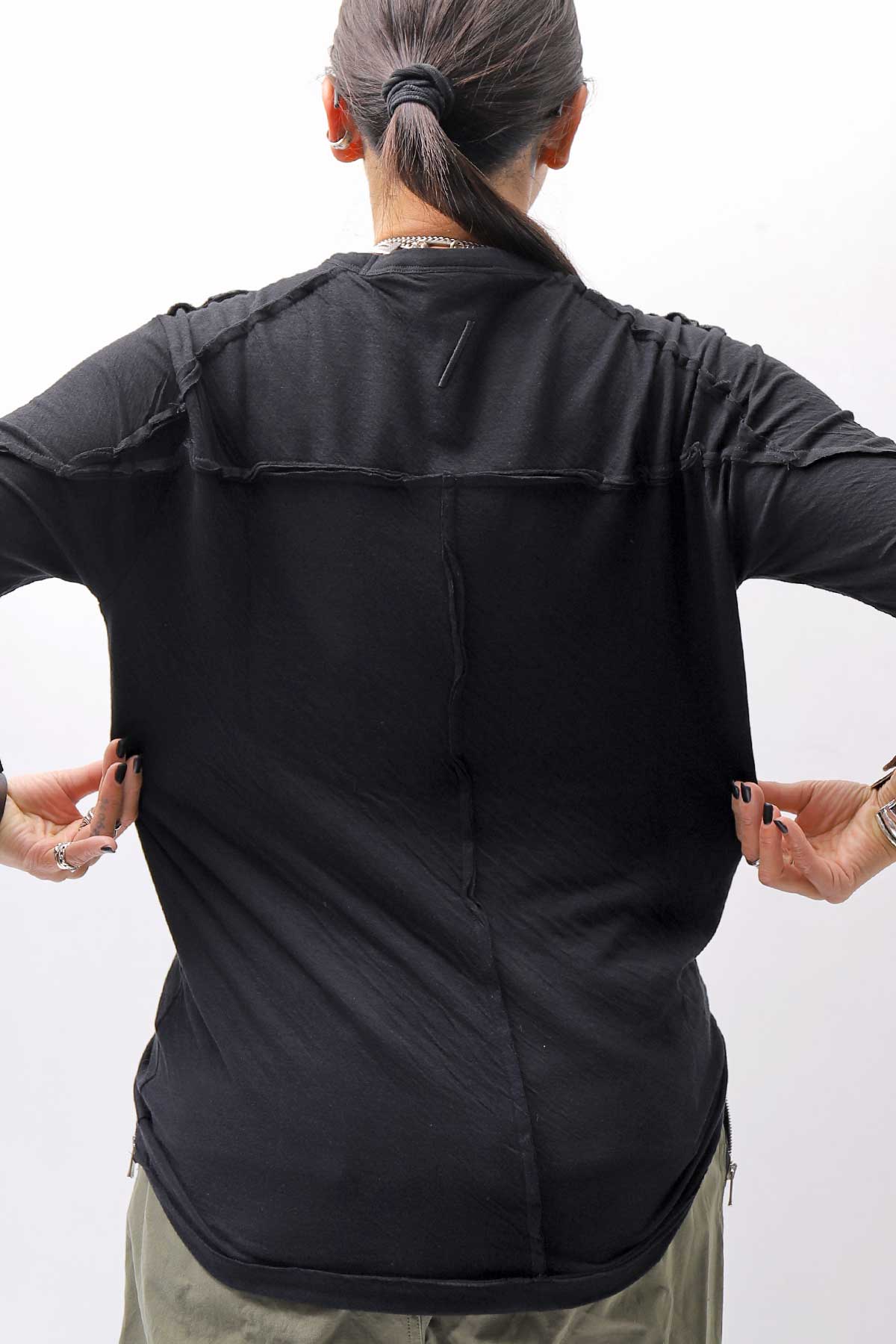 【thom/krom】 UNISEX SKIN COTTO DOUBLE LAYERED HALF SLEEVE TOP MTS921_BLACK