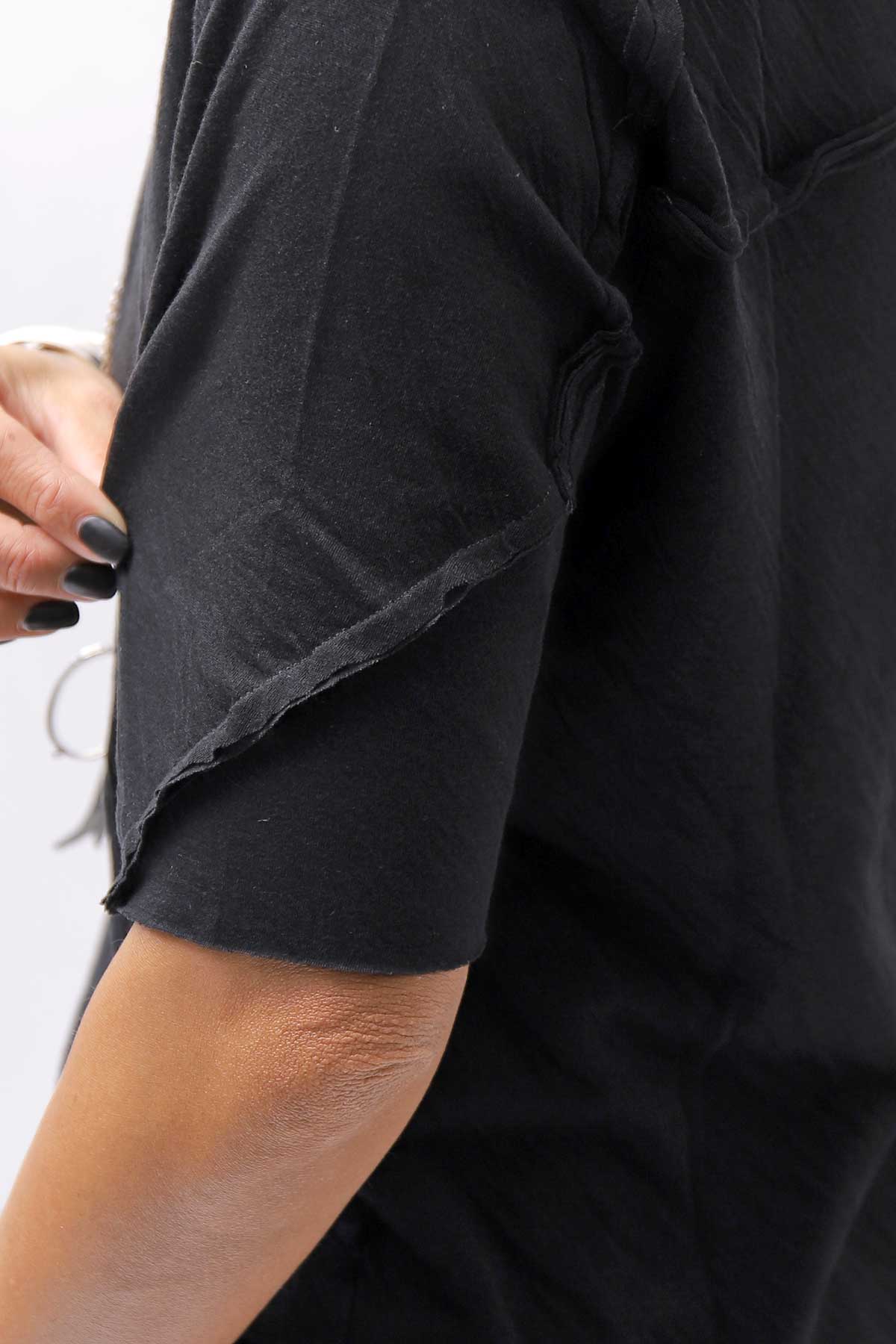 【thom/krom】 UNISEX SKIN COTTO DOUBLE LAYERED HALF SLEEVE TOP MTS921_BLACK