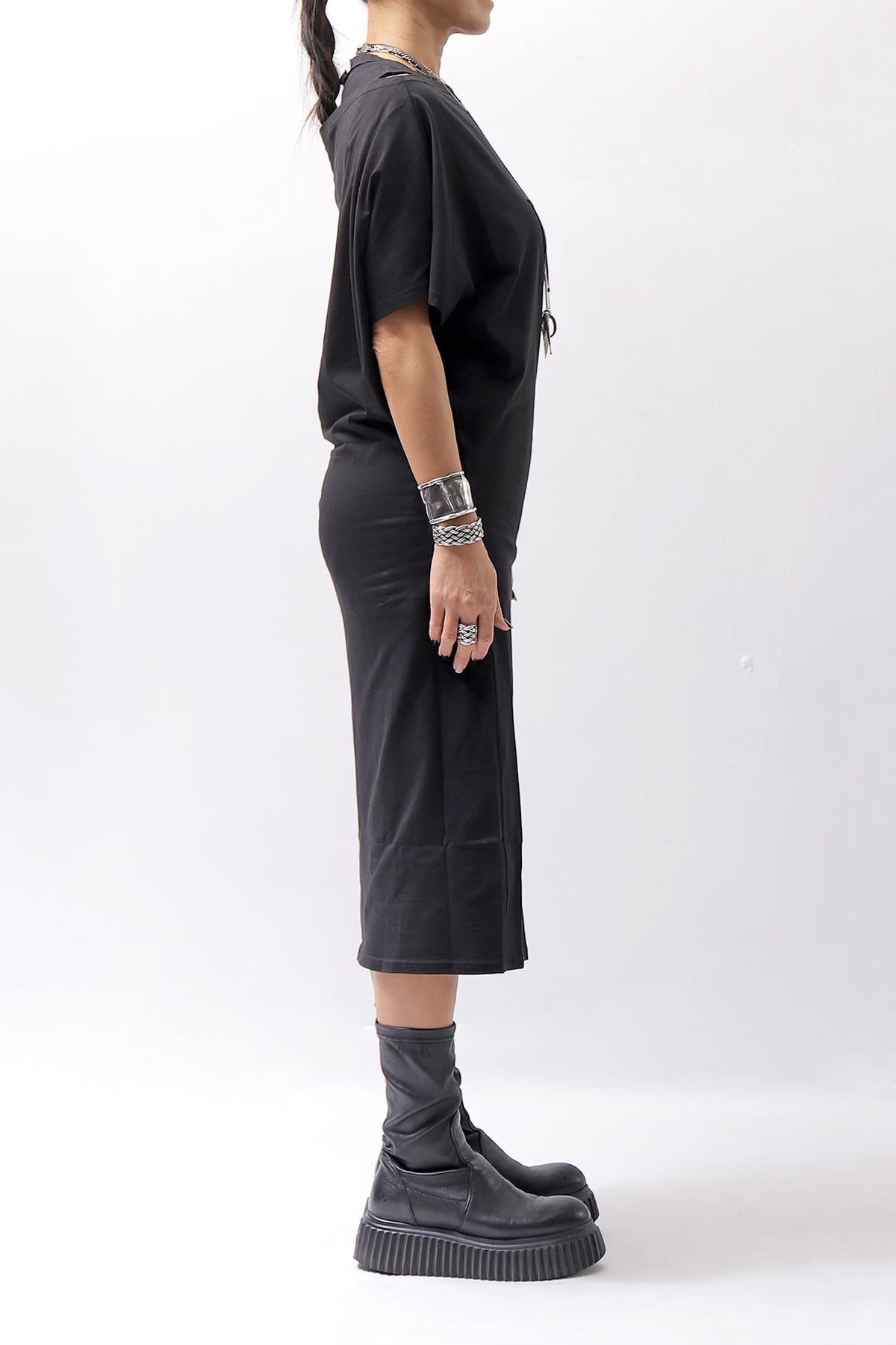 【NOSTRASANTISSIMA】 STRETCH COTTON 2WAY TOP DRESS A08_BLACK