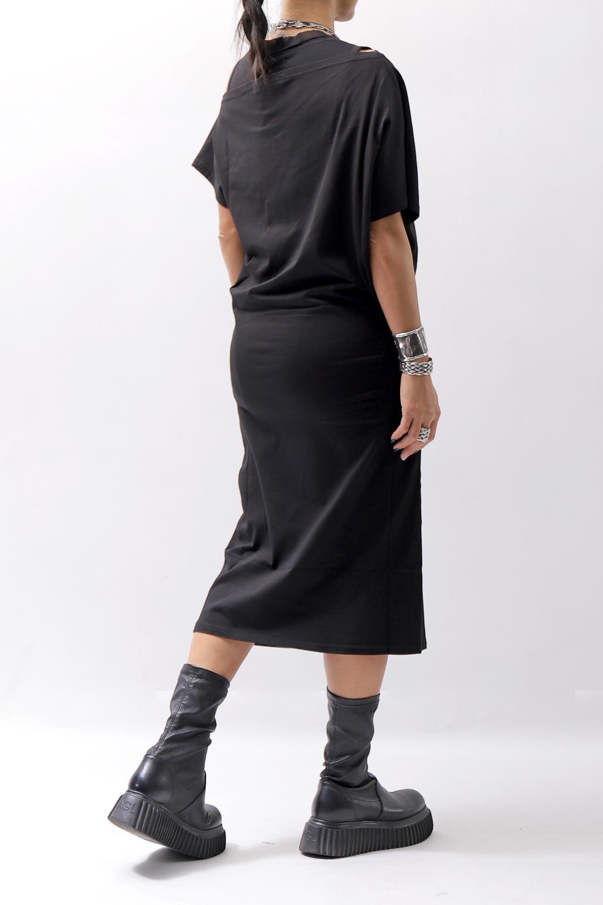 【NOSTRASANTISSIMA】 STRETCH COTTON 2WAY TOP DRESS A08_BLACK